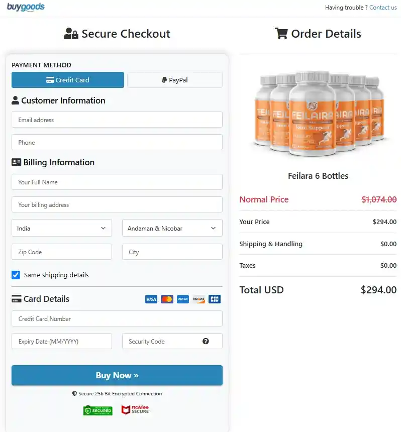 Feilaira Order Page